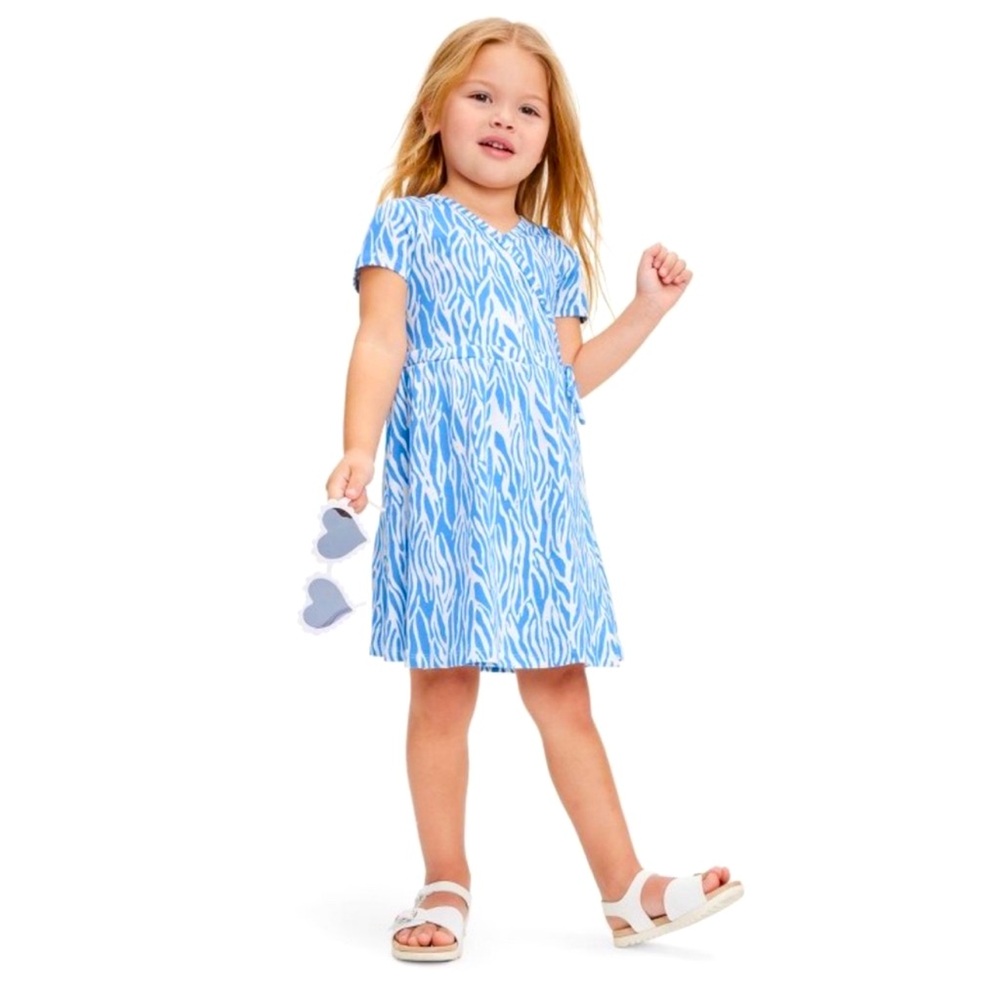 DVF x Target girls adaptive short sleeve faux wrap dress blue/white size 4T NWOT